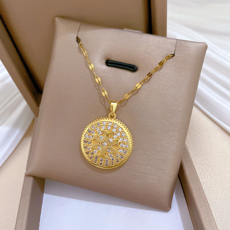 Womens Round-Pattern Zircon Full-Diamond Necklace - Image 3
