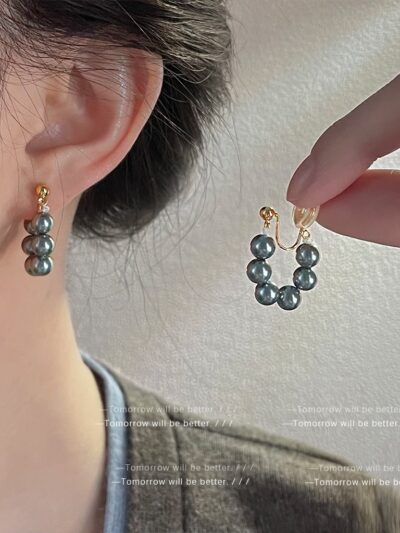 Niche Minimalist Geometric Pearl Coil Ear Clips For Women Liquid Metal No Piercing Earrings