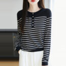 Womens Crew-Neck Striped Long-Sleeve Knitted Sweater