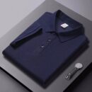 Solid-color Summer Mens Clothing Lapel Half-sleeve High-end Trendy Casual Plain Top