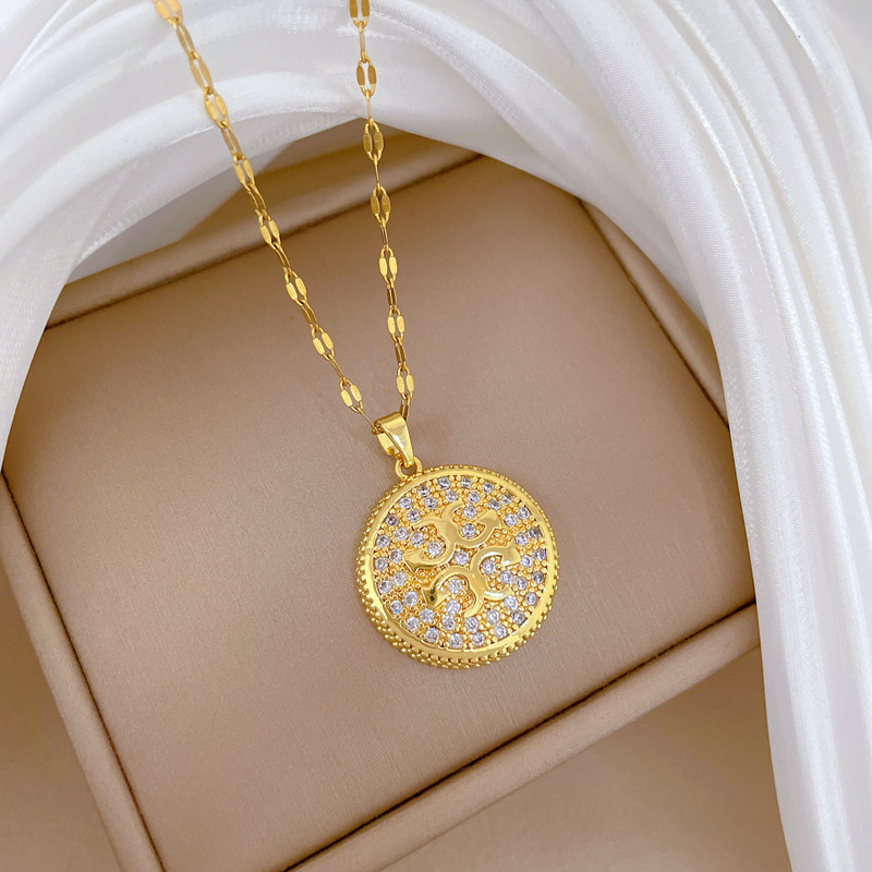 Womens Round-Pattern Zircon Full-Diamond Necklace - Image 5