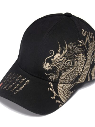 Men's And Women's Matching Dragon Pattern Embroidered Gold Lettering Printed Street Style Baseball Cap, Suitable For Outdoor Outings, Photography And Daily Use