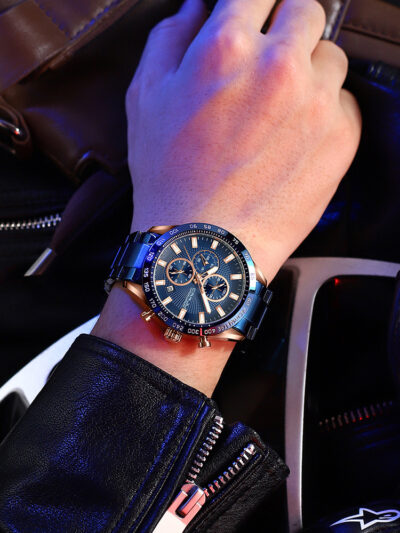 Mens Waterproof Steel-band Six-hand Watch