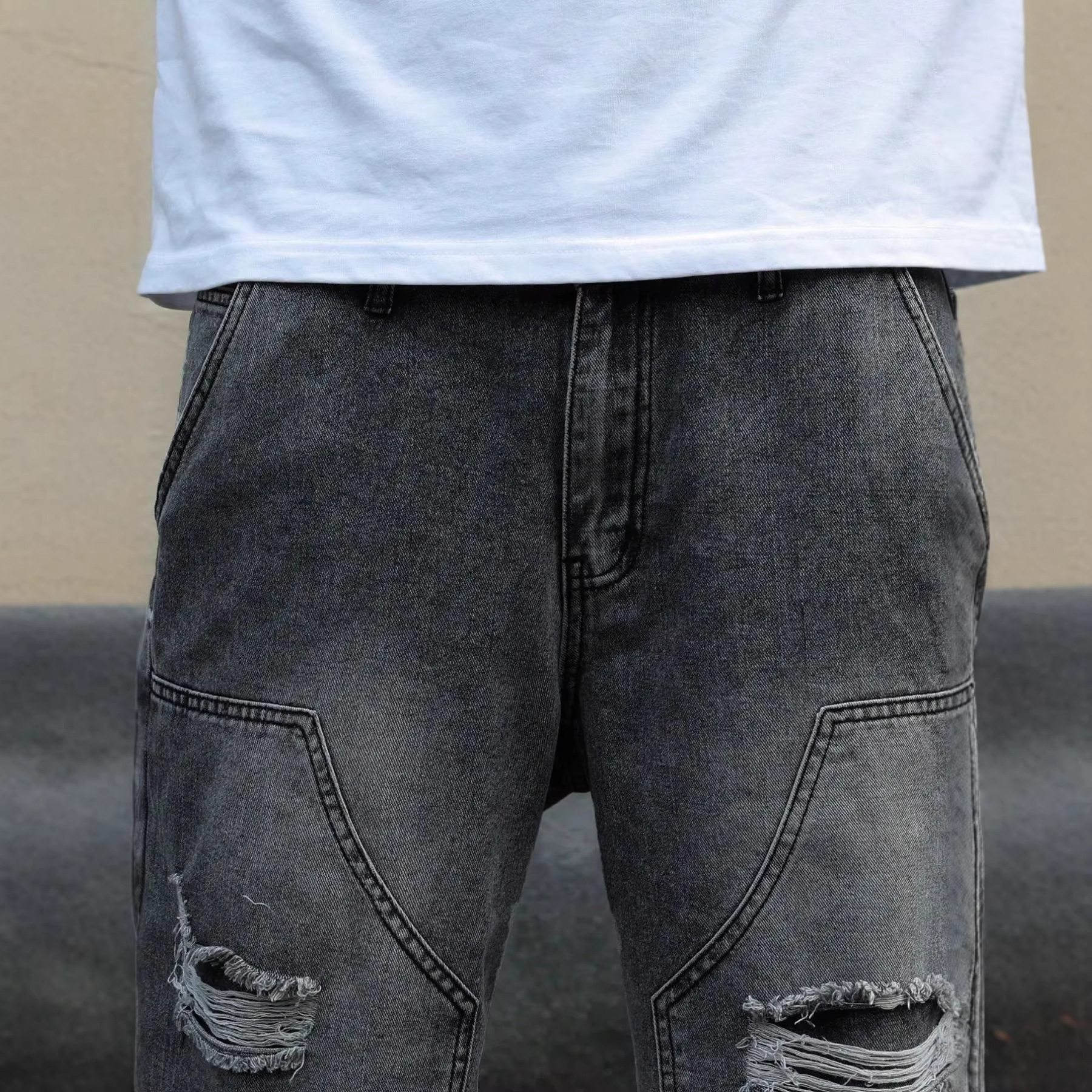 Mens Denim Shorts Straight-leg Relaxed Fit Versatile Korean Style - Image 5