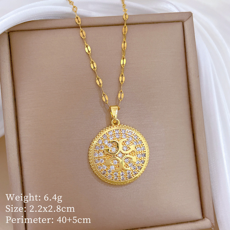 Womens Round-Pattern Zircon Full-Diamond Necklace - Image 4