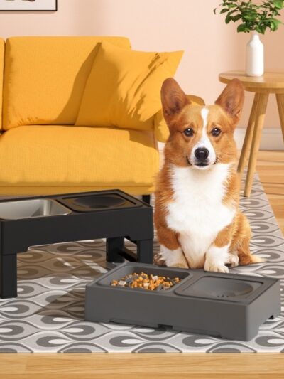 Dog Double Bowls Stainless Stand Adjustable Height Pets Feeding Dish Bowl Big Dog Elevated Food Water Feeders For Dogs Pet Products