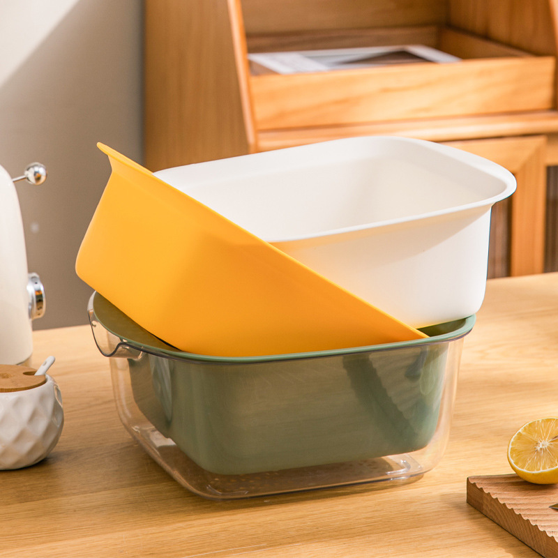 New Double Deck Drain Basket Household Storage With Cover Kitchen Tools Gadgets - Image 7