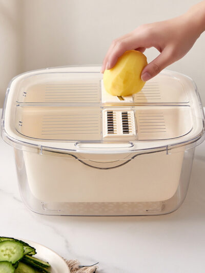 New Double Deck Drain Basket Household Storage With Cover Kitchen Tools Gadgets