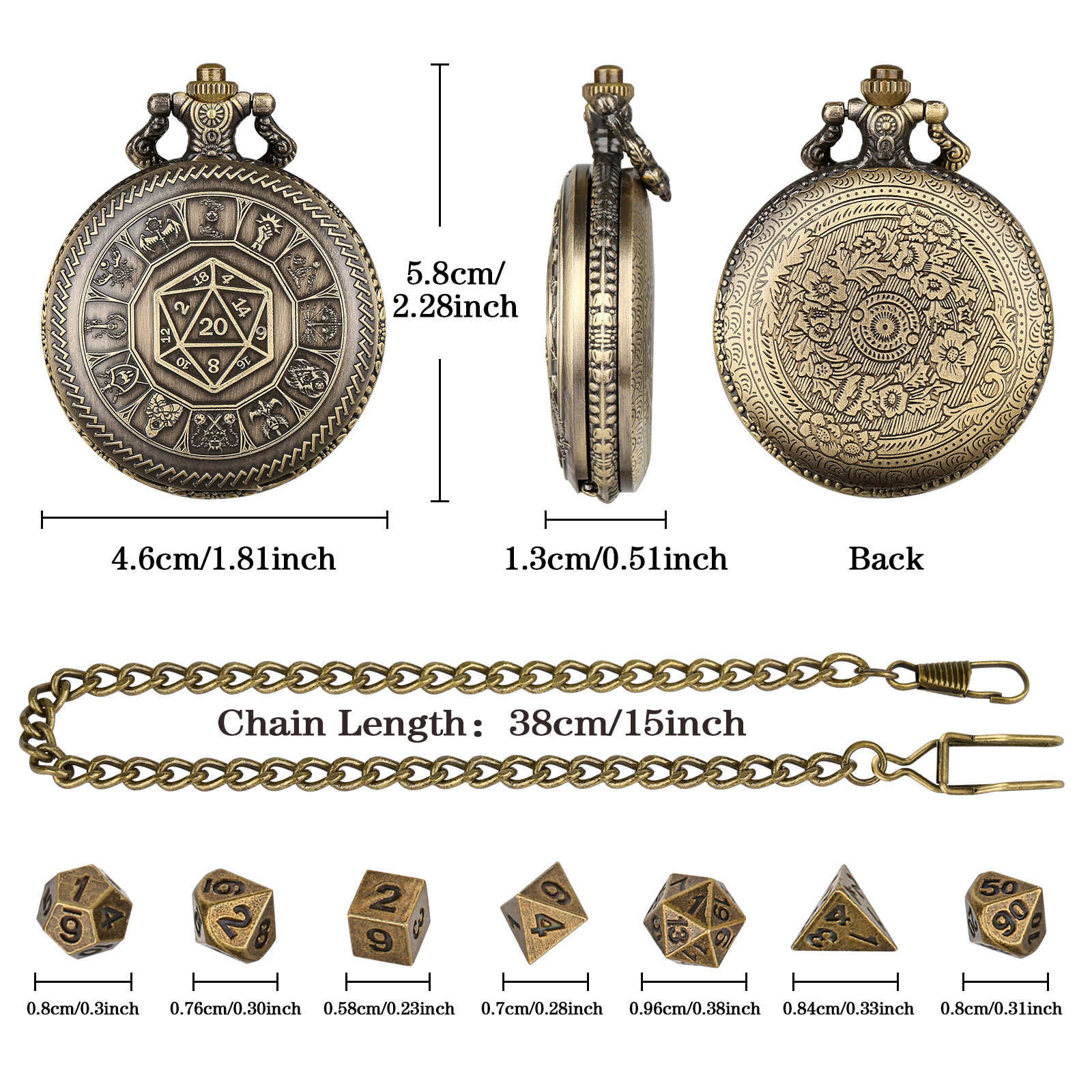 Creative Retro Metal Center Dice Set, Steampunk Pocket Case, Equipped With 7 Mini DND Game Polyhedral Metal Dice, Enhancing RPG Gaming Experience, Providing Collectible Gifts For Board Game Players - Image 8