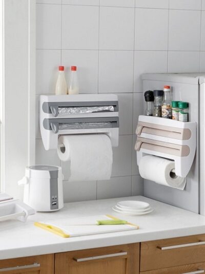 4-In-1 Kitchen Roll Holder Dispenser Kitchen Foil Film Wrap Tissue Paper 4 IN 1 Kitchen Roll Holder Dispenser