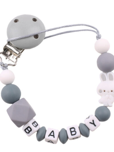 AliExpress Baby Pacifier Clip Chain Teether Anti-dropping Chain Bunny Silicone Bead Pacifier Chain Baby Products
