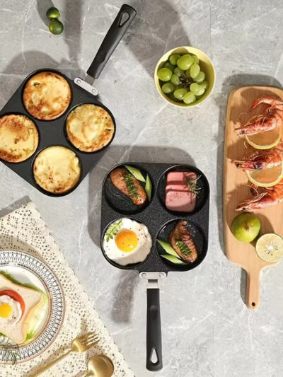 Multi Functional 4 Hole Frying Pan Non Stick Breakfast Burger Egg Pancake Maker Medical Stone Four Hole Omelet Pan