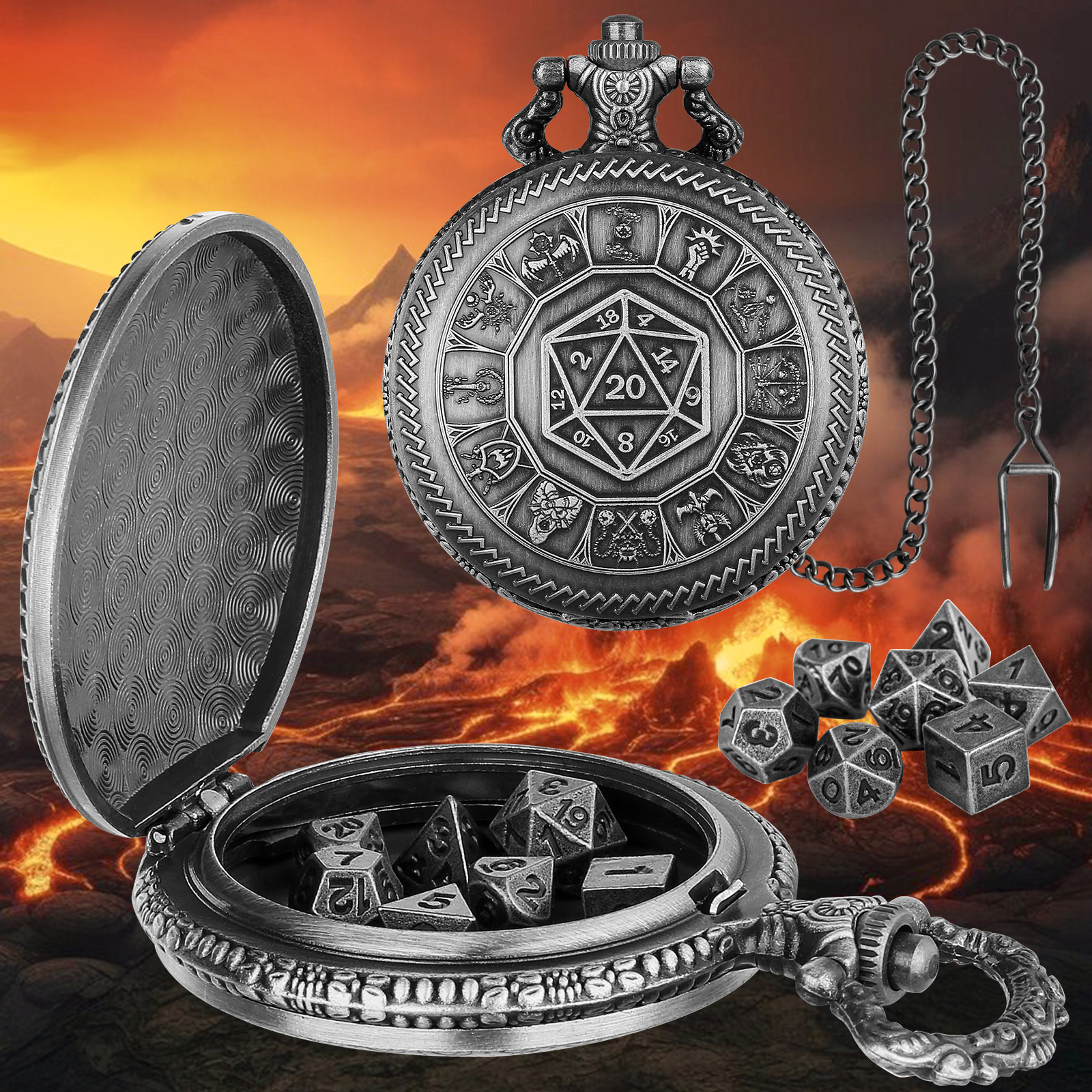 Creative Retro Metal Center Dice Set, Steampunk Pocket Case, Equipped With 7 Mini DND Game Polyhedral Metal Dice, Enhancing RPG Gaming Experience, Providing Collectible Gifts For Board Game Players - Image 2