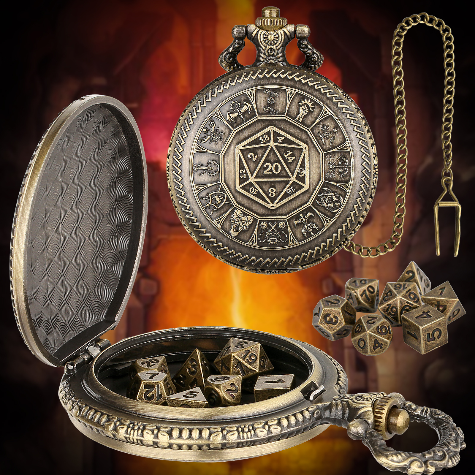 Creative Retro Metal Center Dice Set, Steampunk Pocket Case, Equipped With 7 Mini DND Game Polyhedral Metal Dice, Enhancing RPG Gaming Experience, Providing Collectible Gifts For Board Game Players - Image 9
